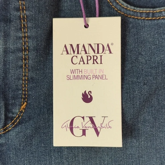 NWT Gloria Vanderbilt Amanda Slimming Effect Capri Denim Jeans 8 Blue Pockets - Picture 6 of 16